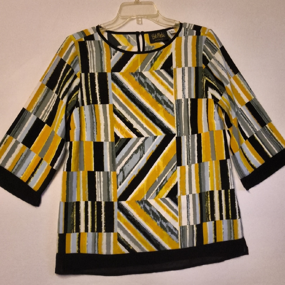 Bob Mackie Wearable Art Yellow Black & White Geometric Stripe TunicSheer Bottom